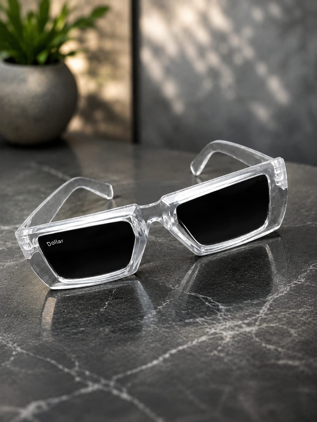 Crystal Clear Rectangular Sunglasses