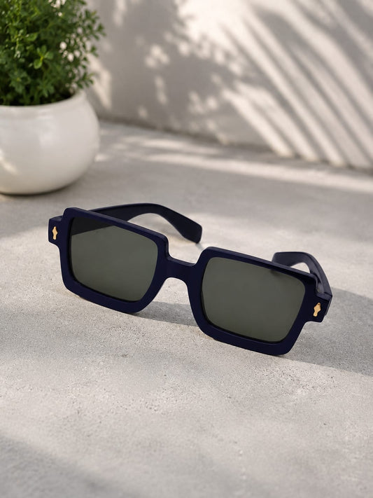Navy Blue Geometric Square Sunglasses
